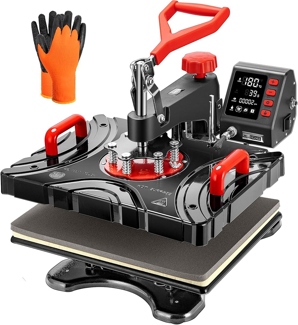 VIVOHOME Upgraded 8 in 1 Combo Multifunctional Swing Away Clamshell Printing Sublimation Heat Press Transfer Machine for T-Shirt Hat Cap Mug Plate 15 x 12 Inch Red