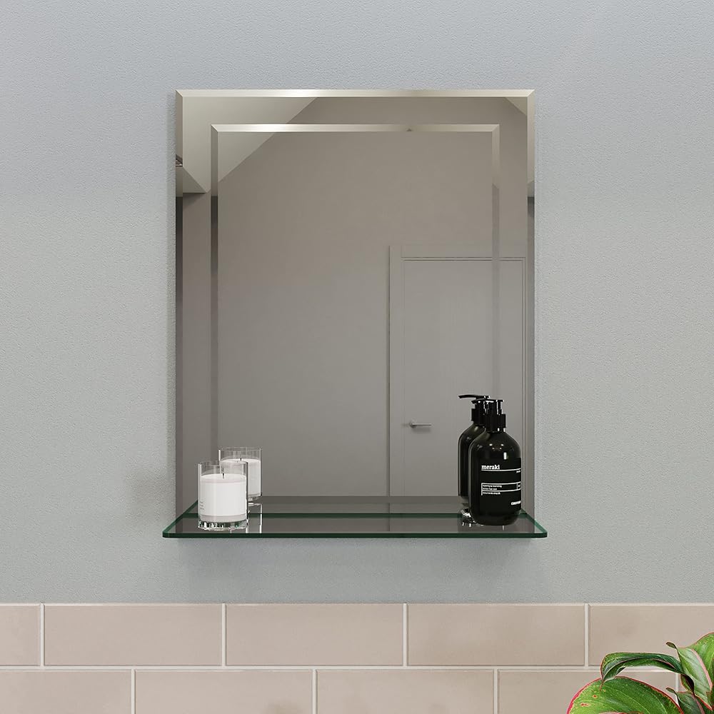 Croydex Rydal Double Layer Wall Mirror 20-Inch x 16-Inch with Shelf and Hang 'N' Lock Fitting System