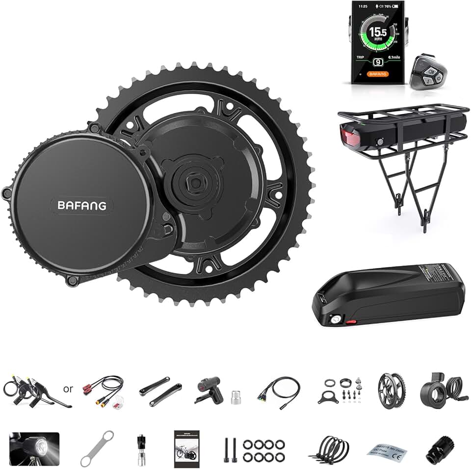 BAFANG Ebike Conversion Kit,BBS02 BBSHD Mid Drive Kit with Battery(Optional) Gear Sensosr for BB68-73MM Moutain Bike,Commuter Bike,Trike(C18 Display,Without Battery)