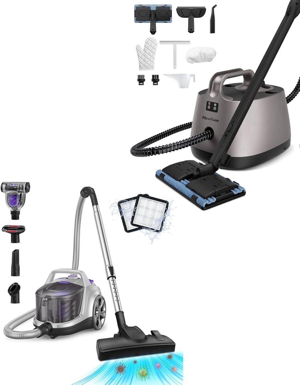 Vacuum Cleaners,1200W/24Kpa Powerful Vac&Lightweight with 5 Tools,3 HEPA Filter Set for Hard Floors,Carpet,Pet,Upholstery,Tiles and Car(78dB/3.7Qt Large Capacity)