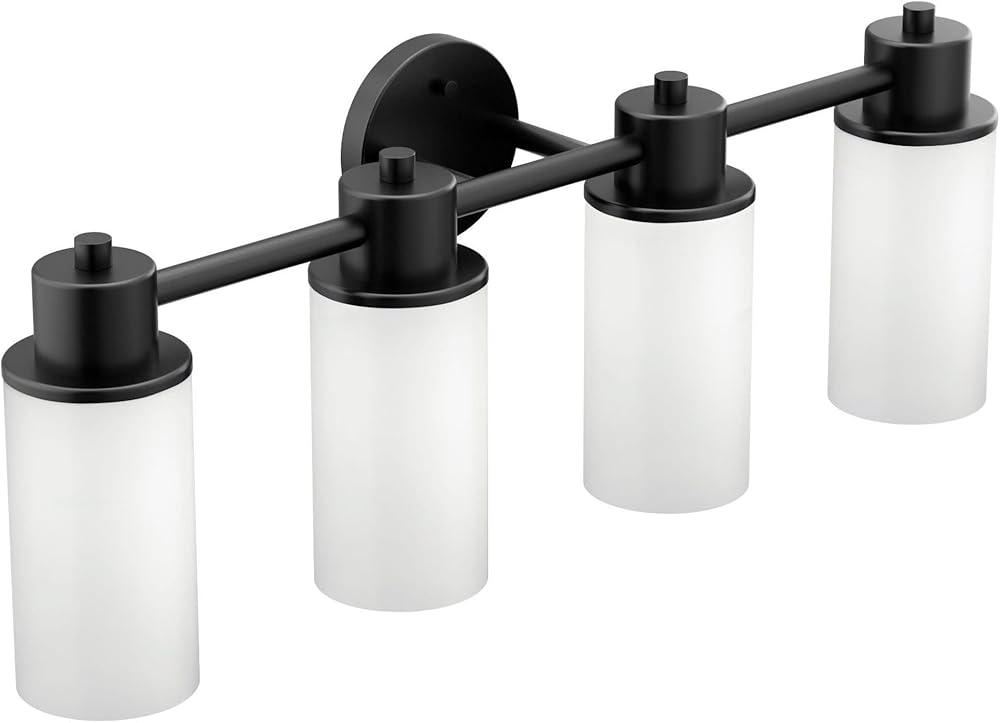 Moen DN0764BL Iso 4-Light Dual-Mount Bath Bathroom Vanity Fixture with Frosted Glass, Matte Black