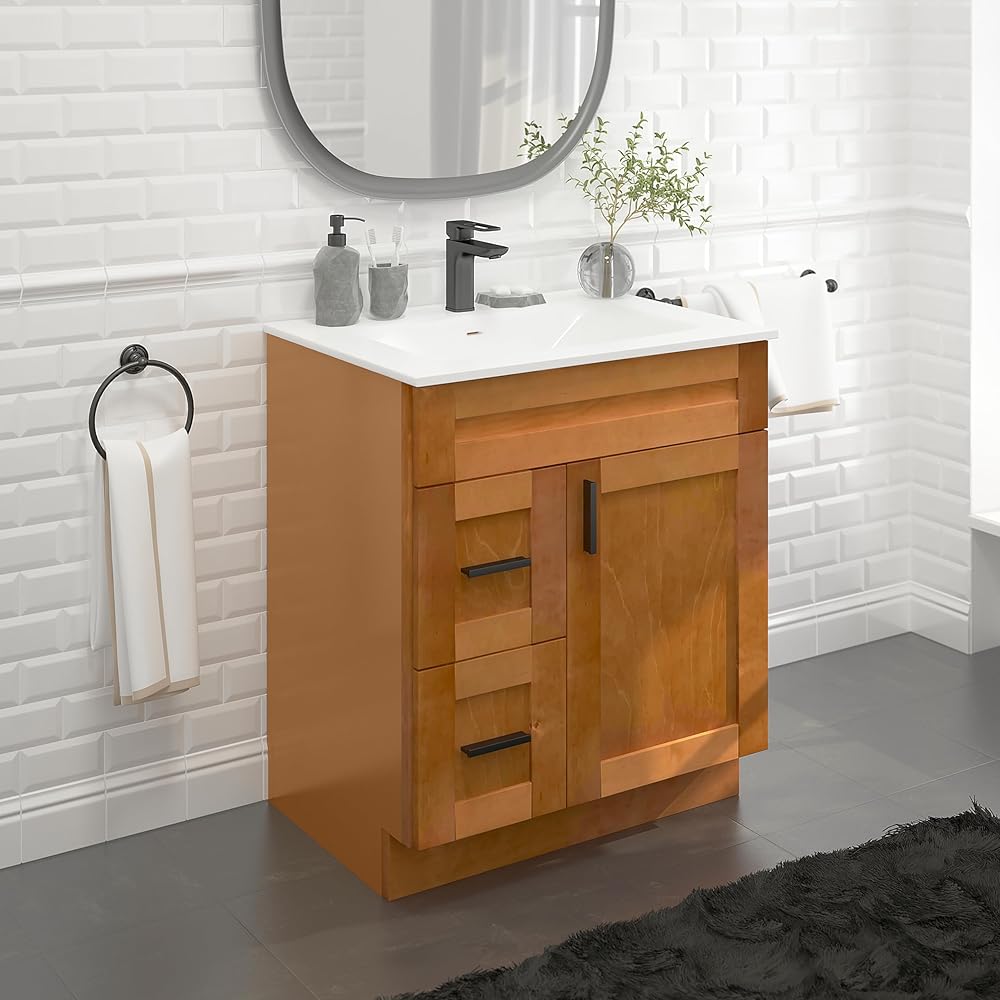 Maple Shaker Sink Base Bathroom Vanity with Drawers 30
