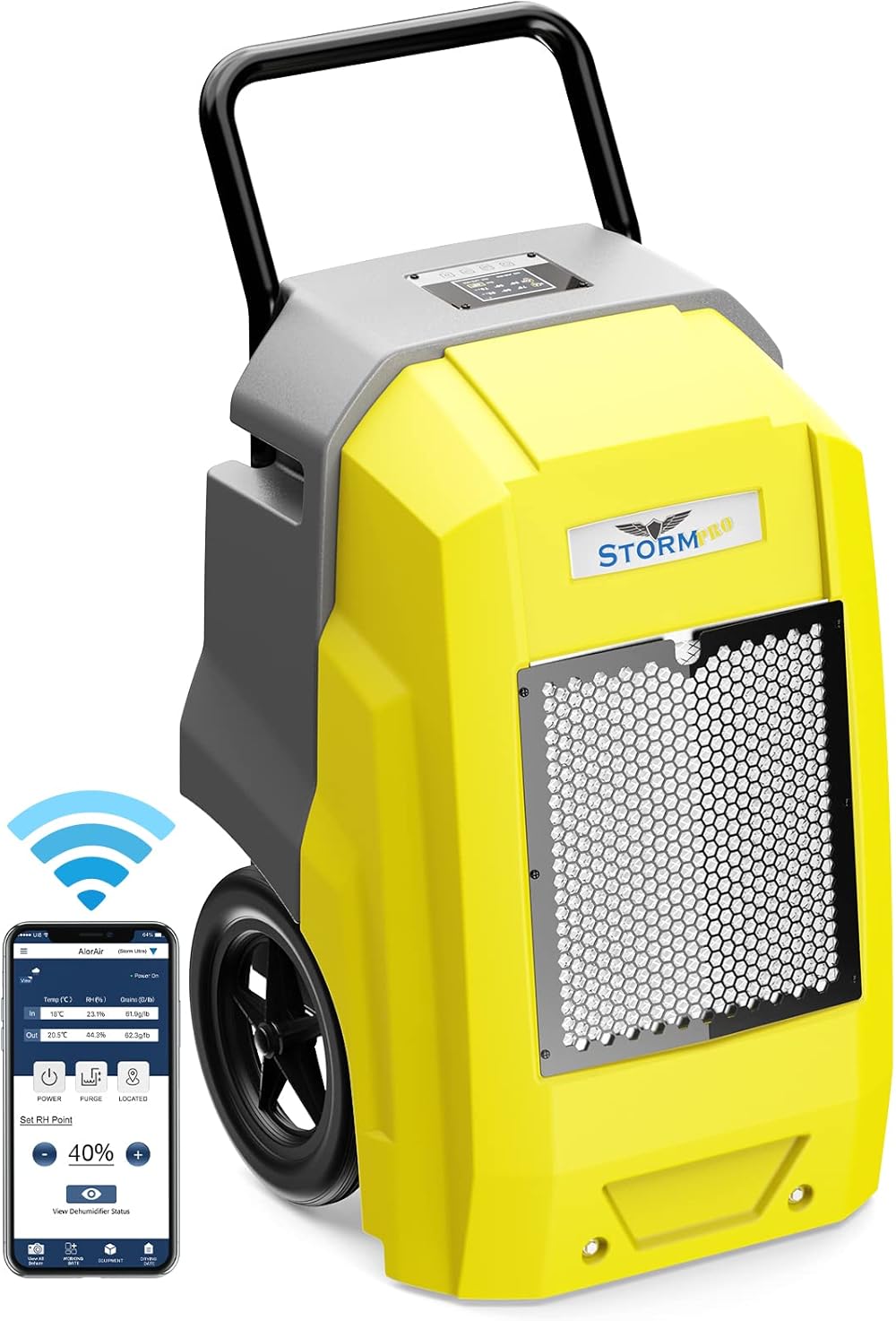 AlorAir 180 Pints Commercial Dehumidifier with Pump Drain Hose, Smart Wi-Fi Dehumidifier for Large Basement, Industrial or Commercial Space, Smart Wi-Fi, 5 Years Warranty, Yellow