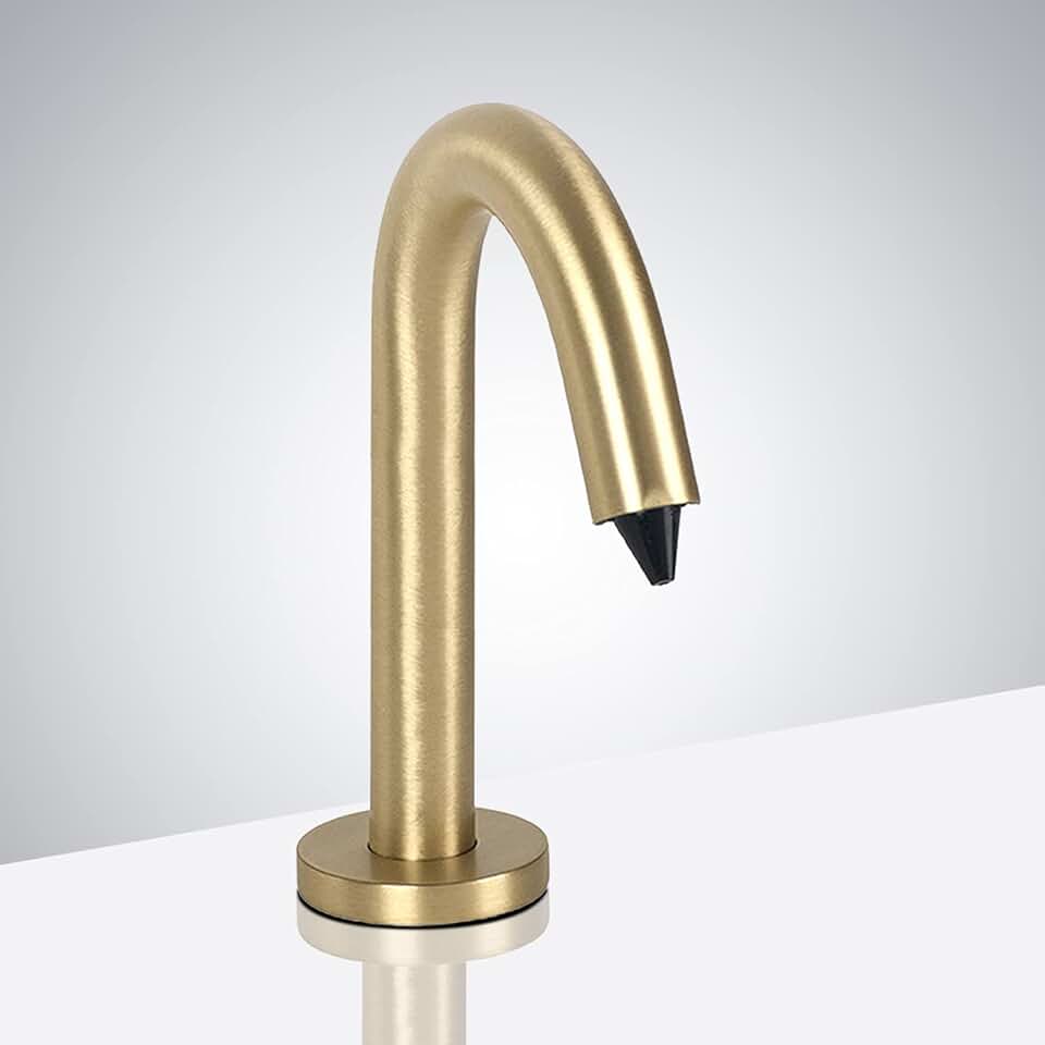 Wella Goose Neck Commercial Automatic Soap Dispenser - FS1138 Contemporary Style Deck Mount Solid Brass Sensor Soap Dispenser - Brushed Gold Finish