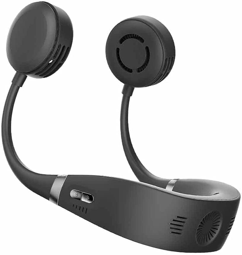 Bladeless Neck Fan USB Rechargeable Ice Sense Fan 360 Degree Rotation Portable Cooling Fan for Outdoor ，Hanging Neck Small Fan (Color : Black)