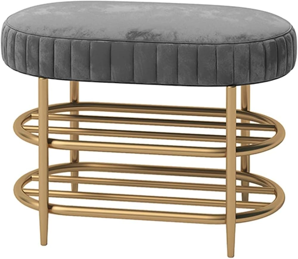 Shoe Storage Bench Entryway Hallway Furniture, Entryway Shoe Bench Rack Nordic Creative Iron Frame, Household Shoe Changing Stool With Soft Cushion, Shoe Cabinet Storage Rack(Grey,60*32*45cm)