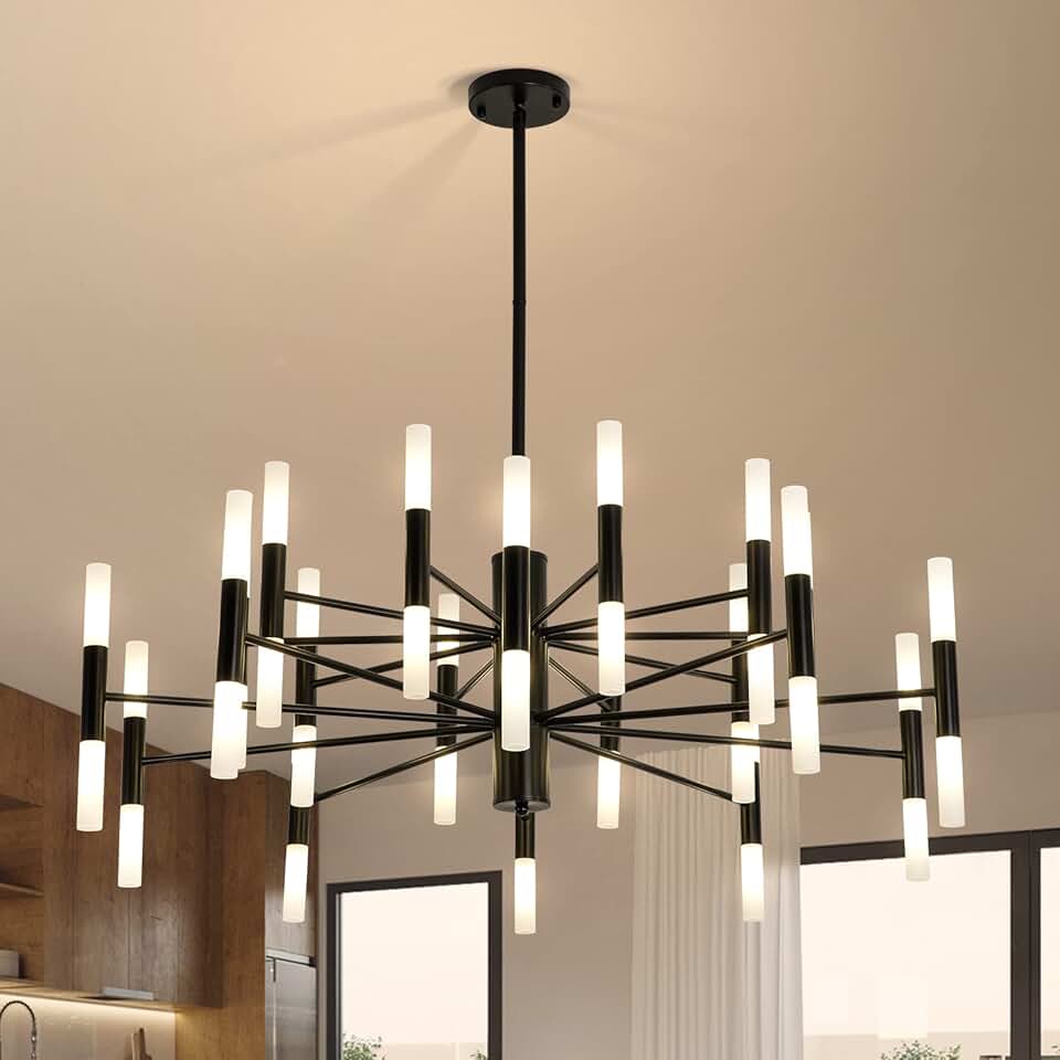 Black Farmhouse Chandelier 40-Light, Large Modern Candle Industrial Round Chandeliers, 39.3