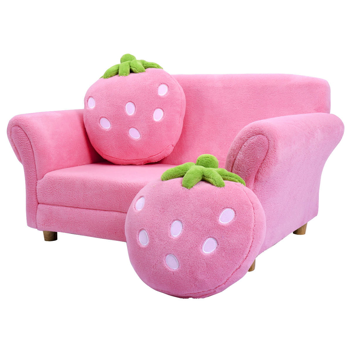 Costway Kids Sofa Strawberry Armrest Chair Lounge Couch w/2 Pillow Children Toddler Pink