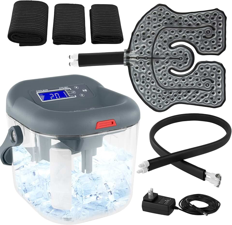 Vive Ice Machine for Knee & Shoulder After Surgery - Cold Therapy for Knee & Hip Replacement - Large Cryotherapy Pad with Quiet Pump - Flexible Cuff Unit for Ankle, Cervical, Back, Leg, ACL