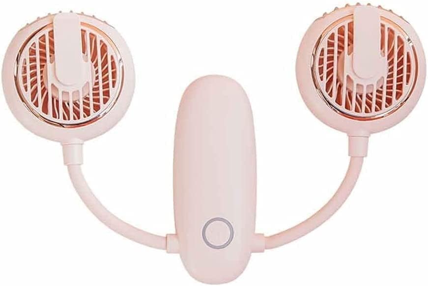 USB Rechargeable Dual Hanging Neck Fan Mini Portable 3-Speed Adjustable Silent Clip-on Waist Fan Outdoor Travel Air Cooling，Easy to Carry (Color : Pink)