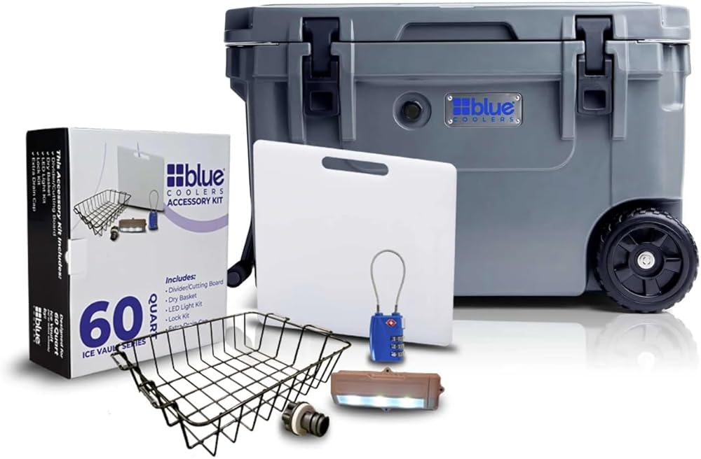 Blue Coolers 60 Quart Gray Wheeled Cooler with Accessory KIT Bundle