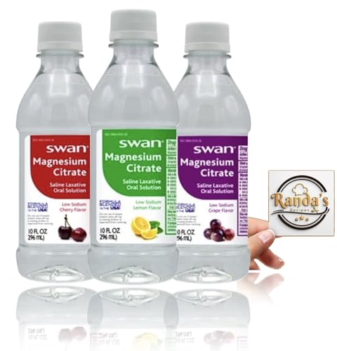 Swan Magnesium Citrate Oral Solution 10 oz, Natural Grape, Lemon & Cherry Flavor, Gentle and Effective Laxative for Regularity Variety (3-Pack) with Recipe Card