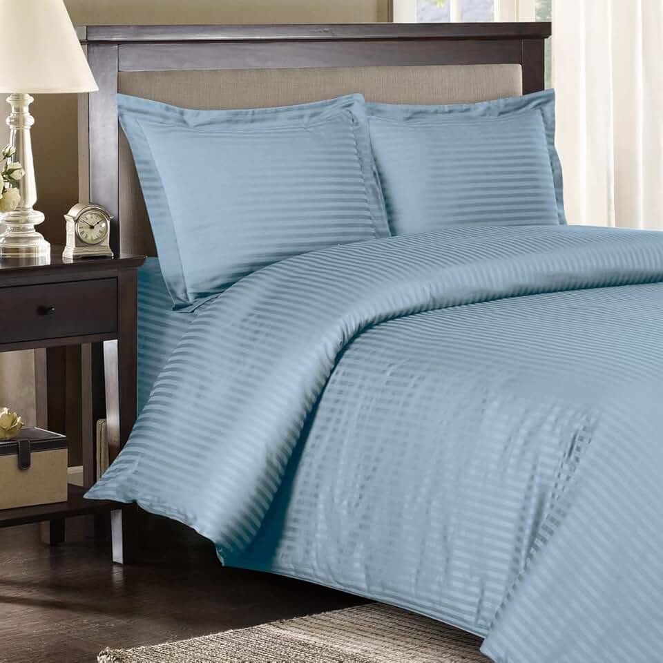 Royal Hotel's 8pc Queen size Bed-in-a-Bag Striped Blue 300-Thread-Count Siberian Goose Down Comforter 100 percent Egyptian-Cotton 100% Cotton - includes sheets and Duvet Cover Sets