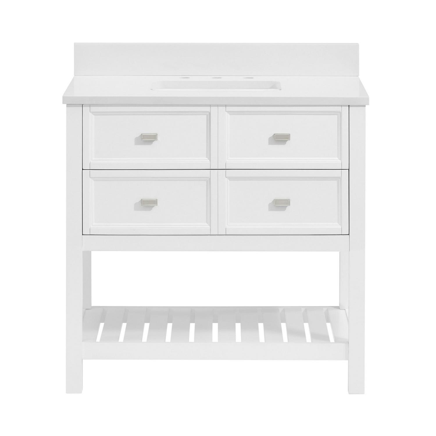 allen + roth Canterbury 36-in White Undermount Single Sink Bathroom Vanity with White Engineered Stone Top