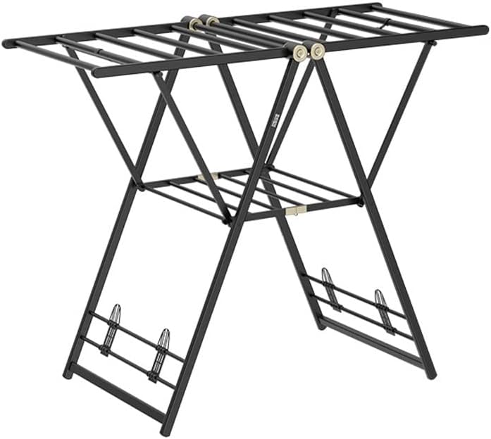 Coat Rack Folding Clothes Rack Simplicity Floor-To-Ceiling Bedroom Balcony Black Aluminum Drying Hanger with Non-Slip Foot Mats Sturdy Stability Load-Beacapacity Multifunctional Drying Rack/150