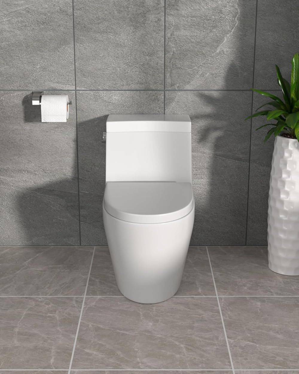 Dcolora One Piece Toilet DC-OPT153 - Efficient 1.28 GPF Bathroom Toilet with Comfort Seat and Chair Height, Modern Design, 27.6 x 16.1 x 26.4, Ivory White, 12