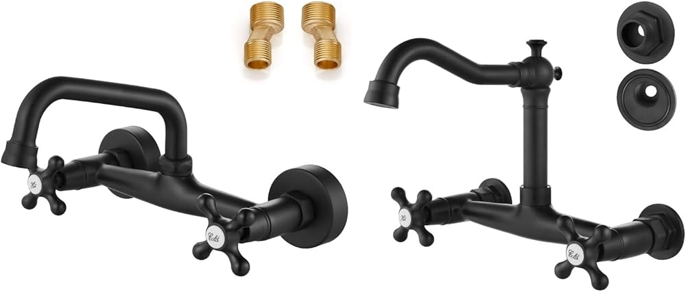 Airuida Wall Mount Kitchen Sink Faucet for 6 Inch(15cm) Spout Reach 8 Inch Center Matte Black Wall Mounted Kitchen Sink Faucet