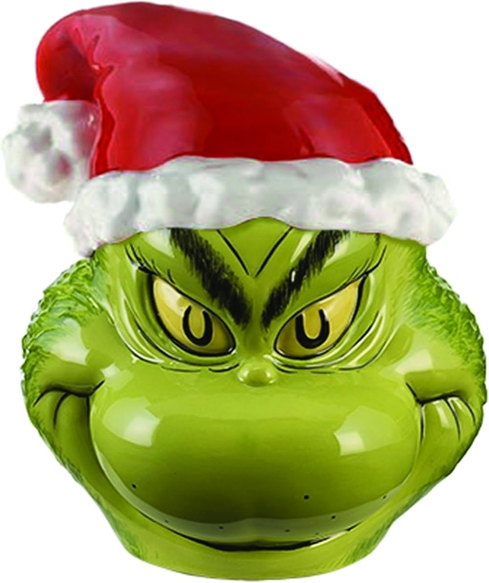 Vandor Dr. Seuss Grinch Sculpted Ceramic Cookie Jar Canister, 9 x 10 x 11 Inches