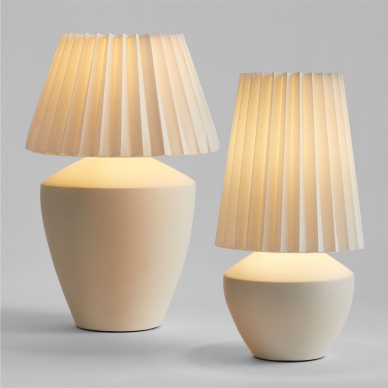 Holland White Ceramic Table Lamps with Pleated Tapered Shades