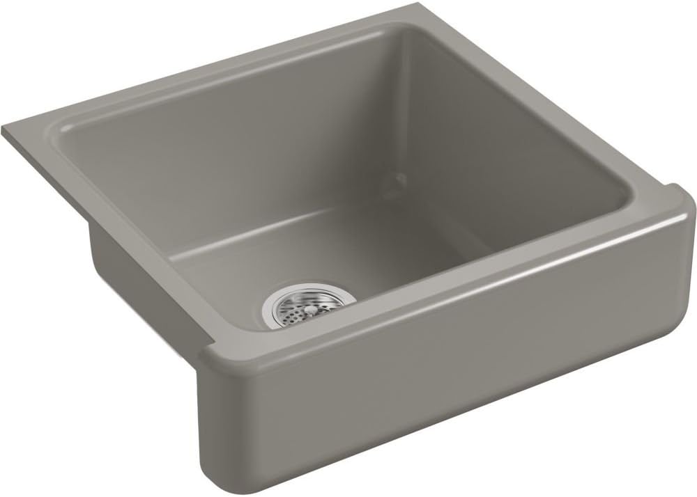 KOHLER K-5664-K4 Whitehaven Farmhouse Self-Trimming 23-1/2-Inch x 21-9/16-Inch x 9-5/8-Inch Undermount Single-Bowl Kitchen Sink with Short Apron, Cashmere