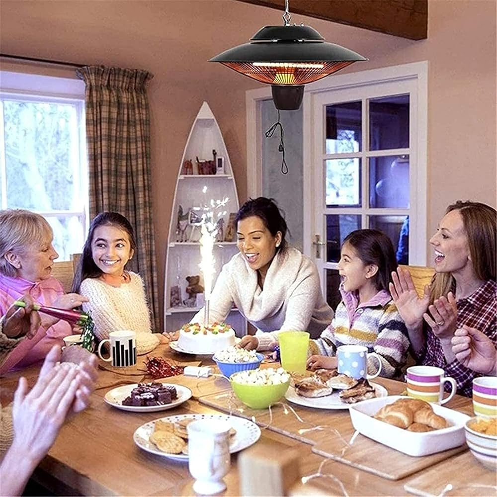 2000W Electric Patio Heater, Hanging Ceiling Mounted Heater, Outdoor Heater, Adjustable Umbrella Heater, IP45 Waterproof, Overheat Protection