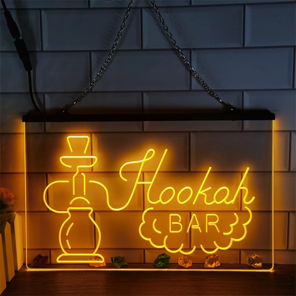 Hookah Bar LED Neon Signs Make Neon Sign Hookah Shop LED Neon Sign Hookah Bar Advertising Light Sign Shisha Bar Neon Light Wall Decor with Dimmable Switch,Yellow,15.7