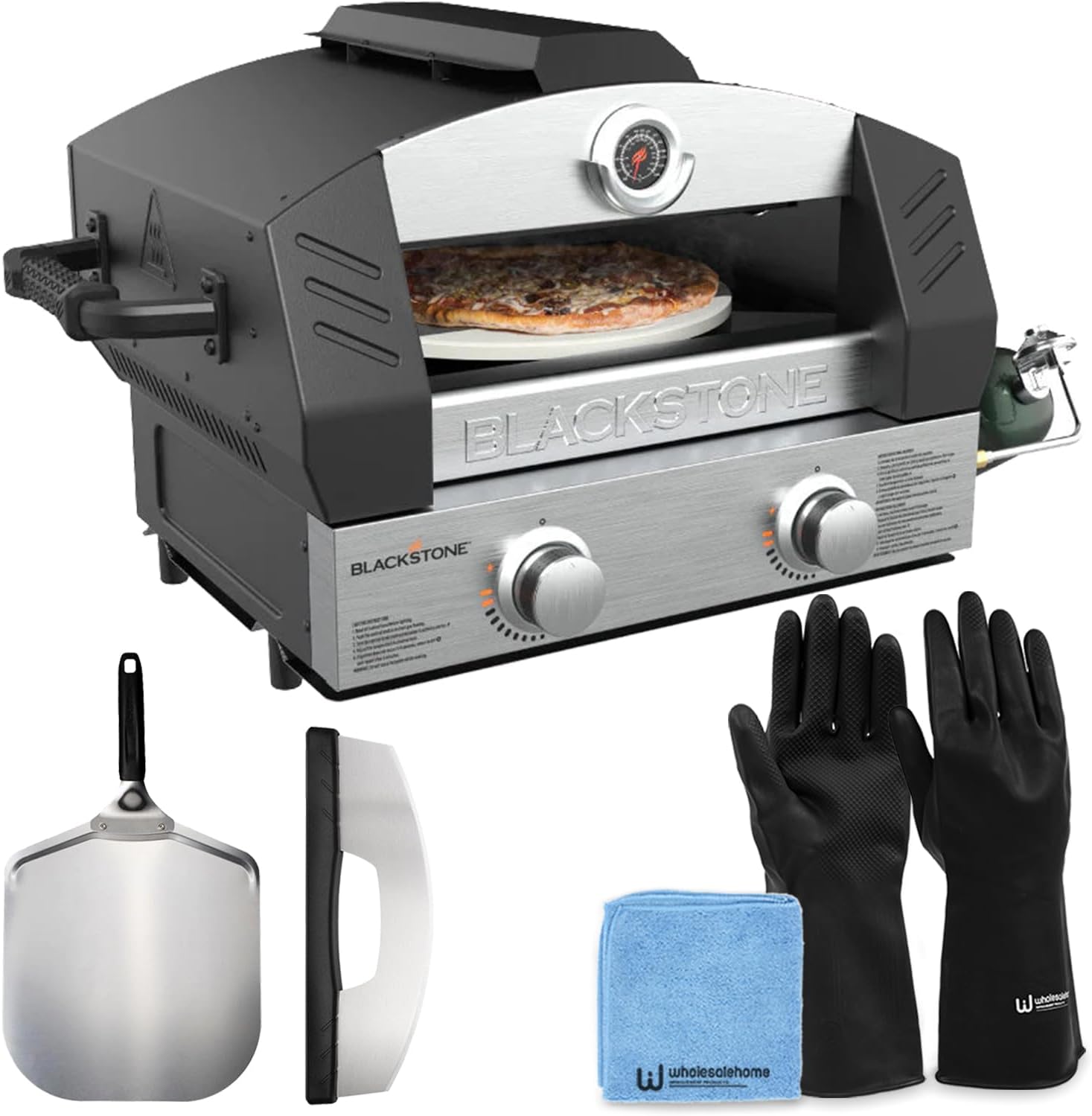 Blackstone Pizza Oven Outdoor, Portable Propane Pizza Oven with Pizza Peel, Pizza Cutter, and Wholesalehome Gloves and Cloth
