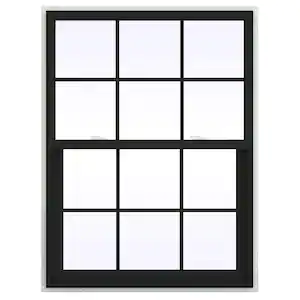 JELD-WEN 36 in. x 48 in. V-2500 Series Bronze Exterior/White Interior FiniShield Vinyl Single Hung Window, Colonial Grids/Grilles