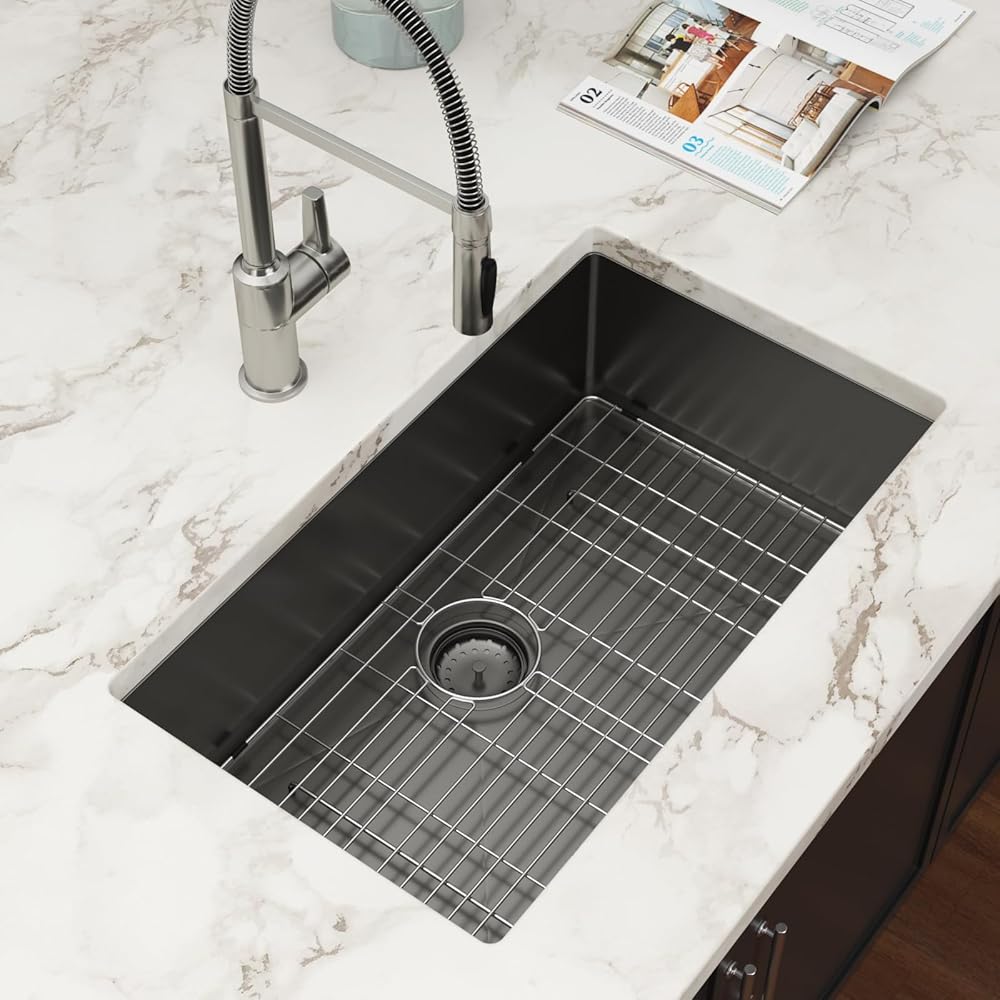 30 Inch Black Kitchen Sink Undermount Stainless Steel Single Bowl Kitchen Sinks Gunmetal Black 16 Gauge Handmade Sink 30x18 Inch