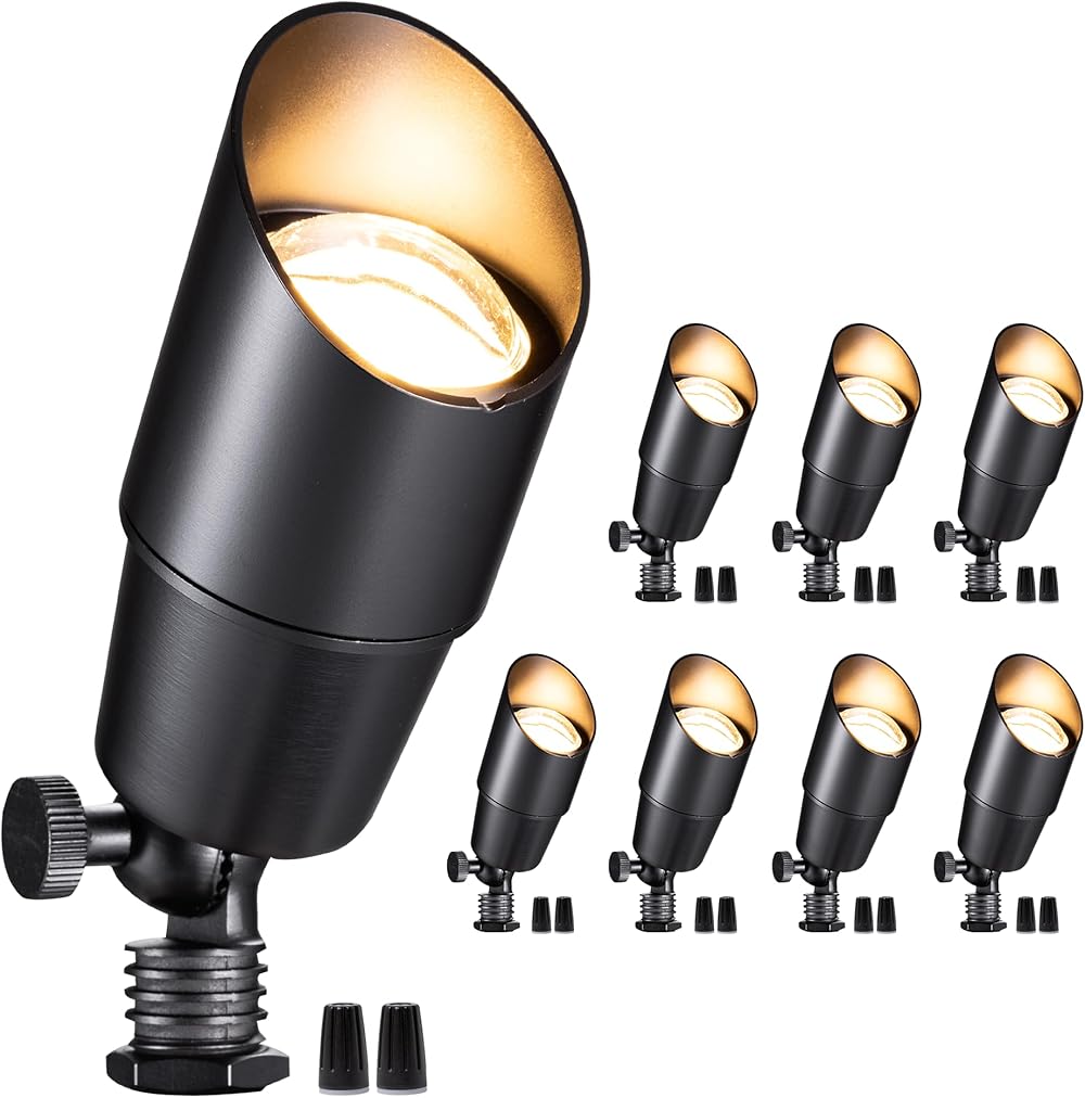 Brass Landscape Spotlight Black, 12V AC/DC low voltage landscape lights, Waterproof Bronze LED Spot Outdoor Lights for Yard, Garden, Lawn, Wall, Patio without MR16 Bulb(8 Pack)