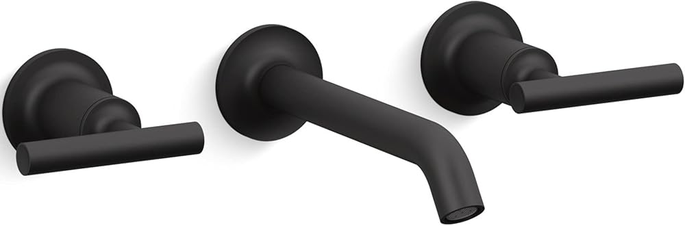 Kohler T14413-4-BL Purist Wall-Mount LAV Faucet Trim, Matte Black