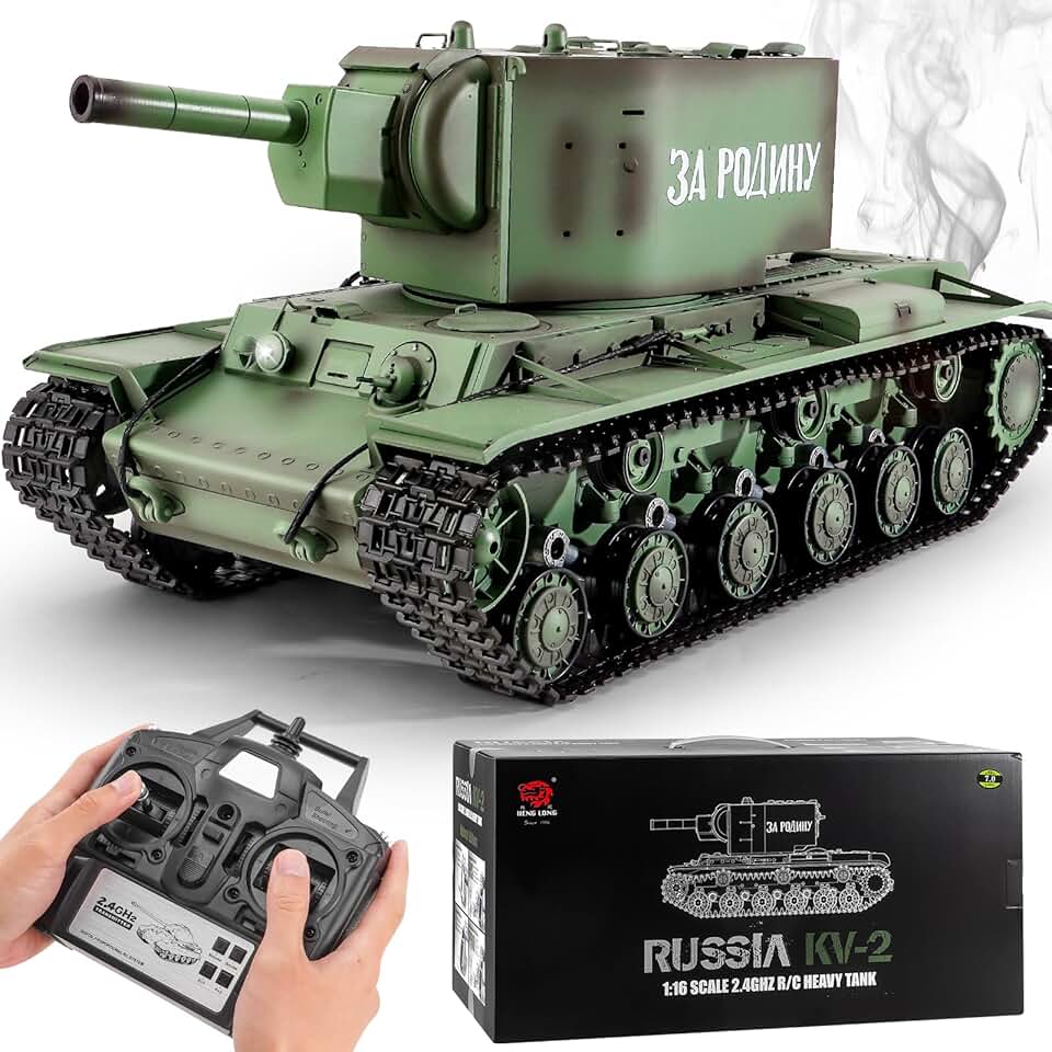 RC Tanks Heng Long Russia KV-2 Heavy Tank, 1/16 2.4ghz Russian Tank Model That Shoots, Remote Control Tank Vehicles with Sound & Light for Ages 14+
