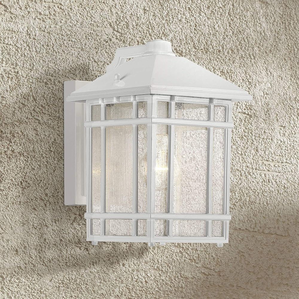 Sierra Craftsman Art Deco Outdoor Wall Light Fixture White Steel Dusk to Dawn 11