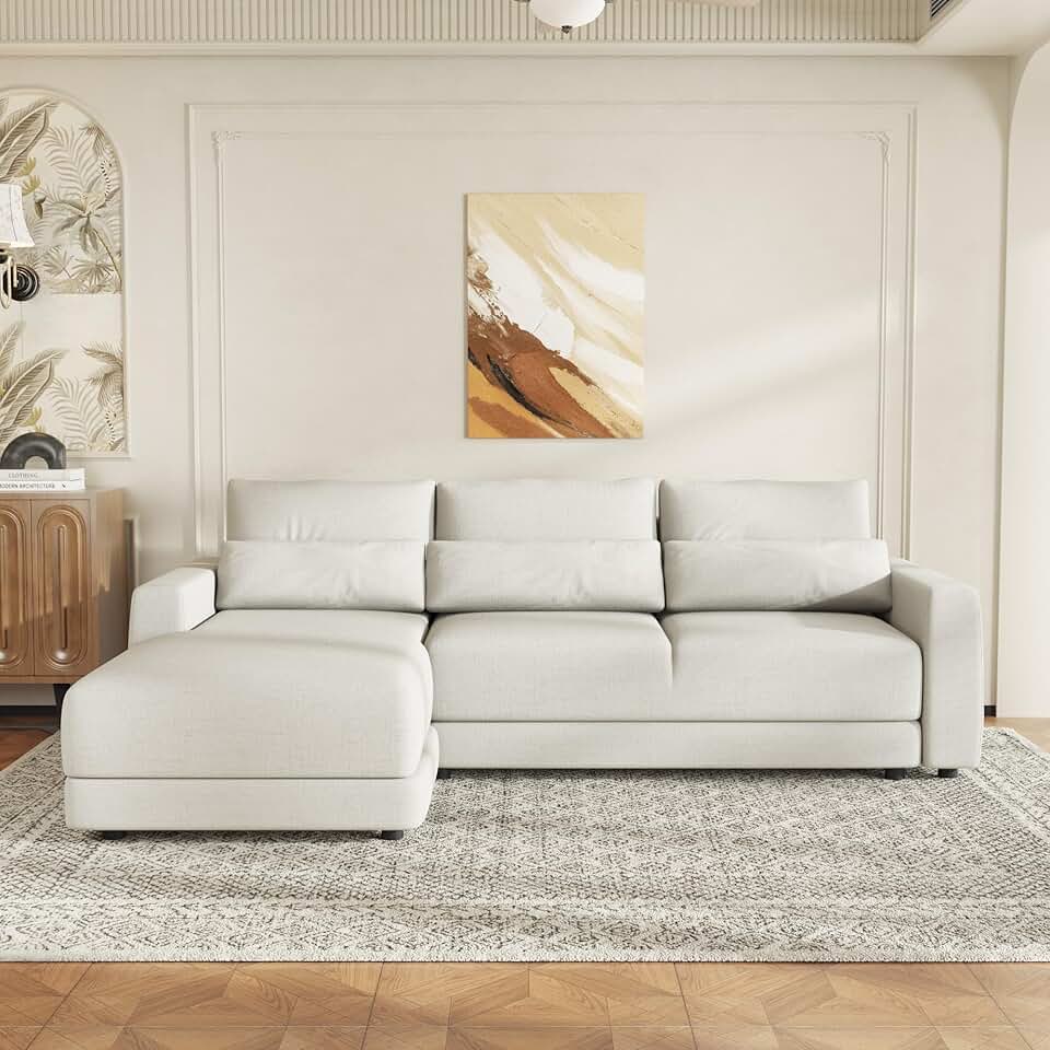 L-Shaped Sectional Sofa, Modern Modular Couch with 3 Pillows and Removable Back Cushions, Suitable for Living Rooms, Offices, Apartments,Beige