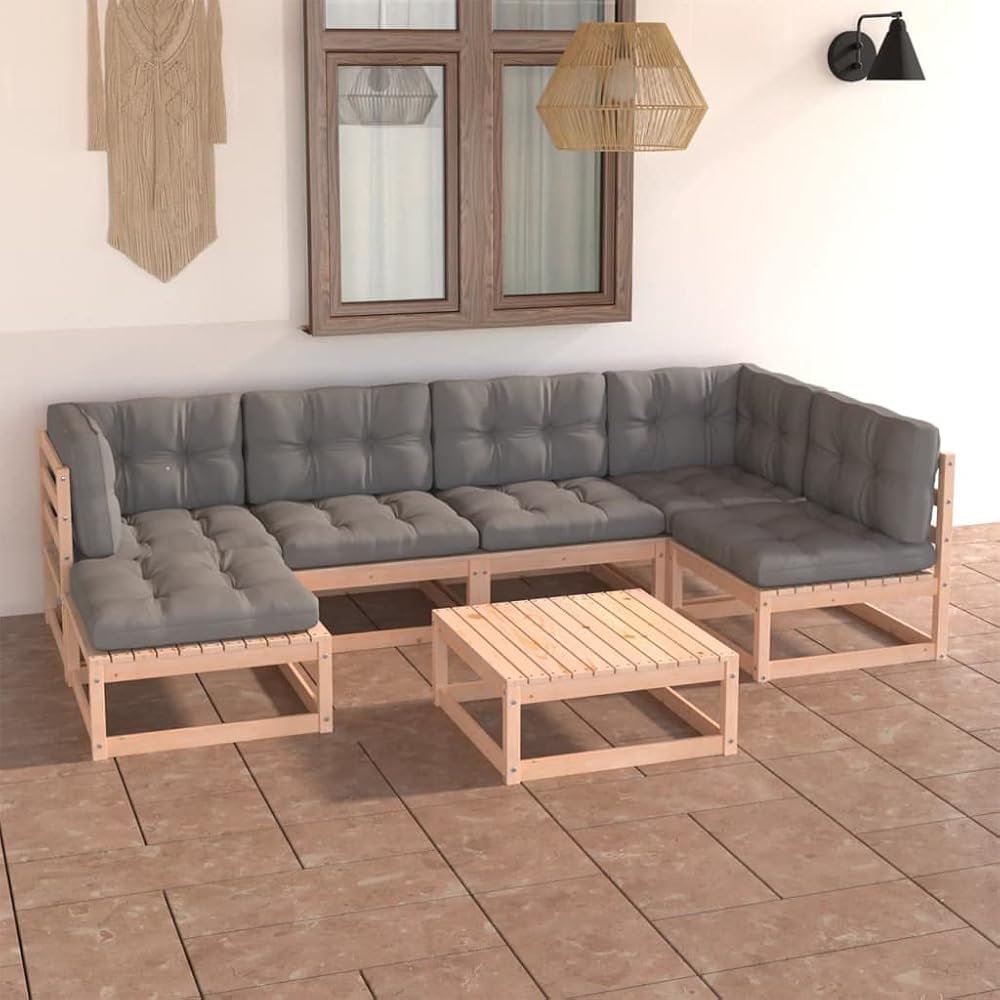 7 Piece Patio Lounge Set with Cushions,Outdoor Sectional Sofa Conversation Set,Coffee Table for Yard and Bistro,Perfect for Patio, Garden, Porch, or Front Yard Area, Solid Pinewood