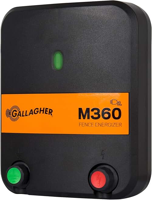 Gallagher M360 Electric Fence Charger | Powers Up to 55 Miles / 250 Acres of Clean Fence | ​3.6 Joules, 110 Volt Energizer | Great Solution for Homestead and Farm | Easy Installation