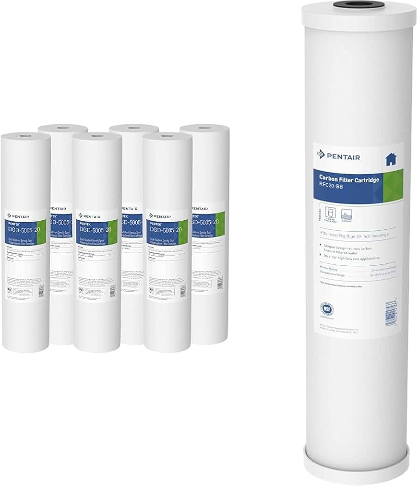 Pentair Pentek DGD-5005-20 Big Blue Water Filter & Pentek RFC-20BB Big Blue Carbon Water Filter, 20-Inch