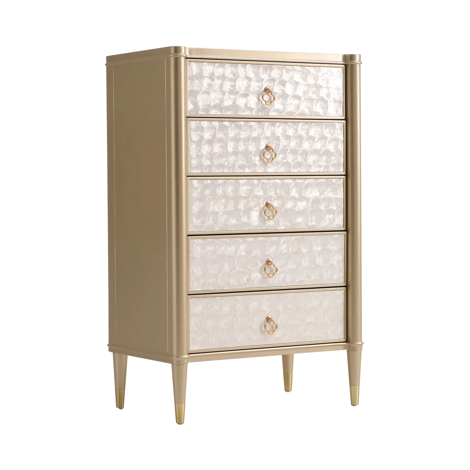 FUKAYI Mother of Pearl Inlay Tall Dresser for Bedroom with 5 Drawers Chest of Drawers Storage Tower Organizer Dresser for Living Room, Hallway, Entryway, Closets