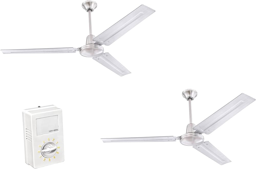2 Pack Garage Ceiling Fan, Shop Ceiling Fan, Commercial Ceiling Fan, Industrial 56 Inch Three Blade Indoor Ceiling Fan, with Brushed Nickel Steel Blades in Brushed Nickel