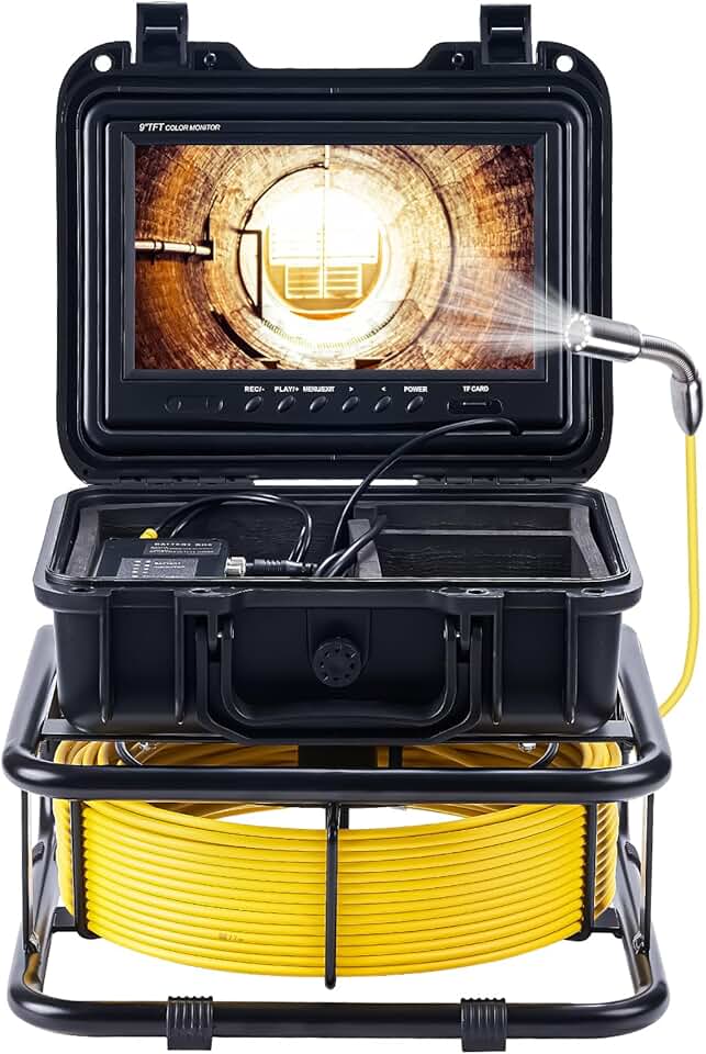 Sewer Pipe Inspection Camera - Endoscope Video Plumbing System with 100ft Cable and 9 inch Monitor, IP68 Waterproof Drain Snake Camera with DVR Recording Funcation for Plumber, Homeowners