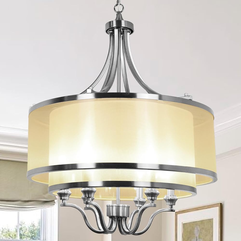 6-Light Chrome Drum Chandelier, 23