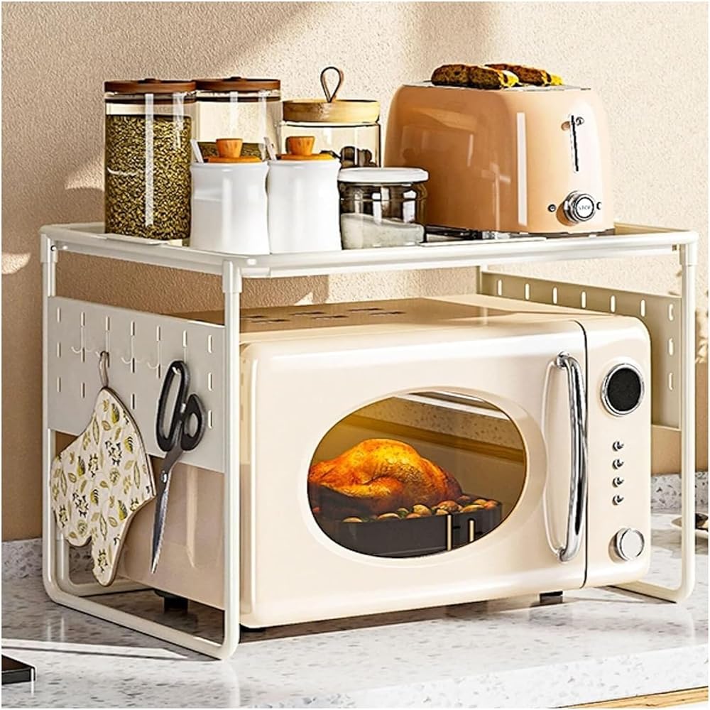 Microwave Stand Microwave Oven Rack Carbon Steel Microwave Oven Rack Toaster Rack Microwave Stand Spice Organization Rack For Kitchen Bathroom Storage Microwave Rack Microwave Oven Stand (White 50*4