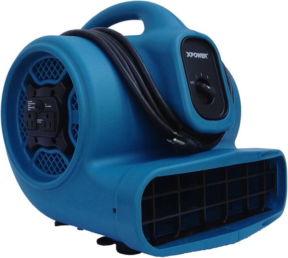 X-400A Pro 1/4 HP 1600 CFM Centrifugal Air Mover, Carpet Dryer, Floor Fan, Blower, Daisy Chain, for Water Damage Restoration, Janitorial, Plumbing, Home Use,Blue