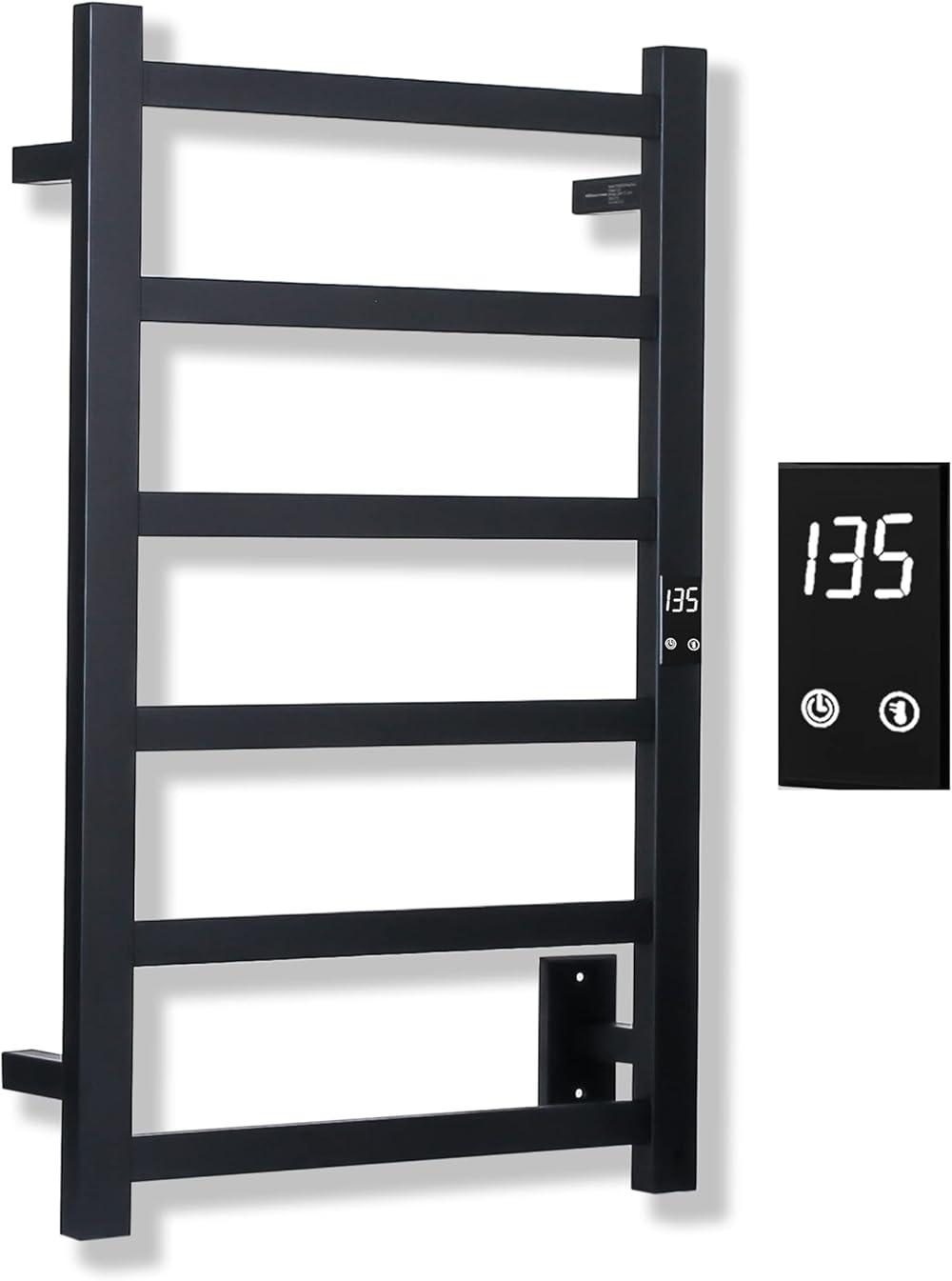 Electric Towel Warmer | Super Thin | with Timer & Temperature Multi-Level Adjustments | Hardwired & Plug-in | Fast Heating | 6 Bar | Matte Black Finish