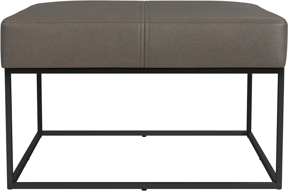 HomePop Decorative Large Square Gold Metal Ottoman | Ottoman Stool for Living Room & Bedroom | Decorative Home Furniture (Pewter Gray Faux Leather)