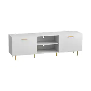 69 in. W White Wood Entertainment Center TV Stand Console with Door Storage Cabinet for TV up to 75 in.