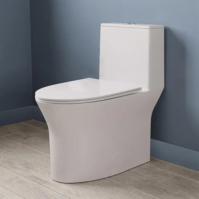 DeerValley Compact One Piece Toilet, Quiet Dual & Powerful Flush Modern Toilet for Small Bathroom w/Comfort Chair Seat, Dual Flush 0.8/1.28 GPF and MAP 900g, Space Saving Toilet