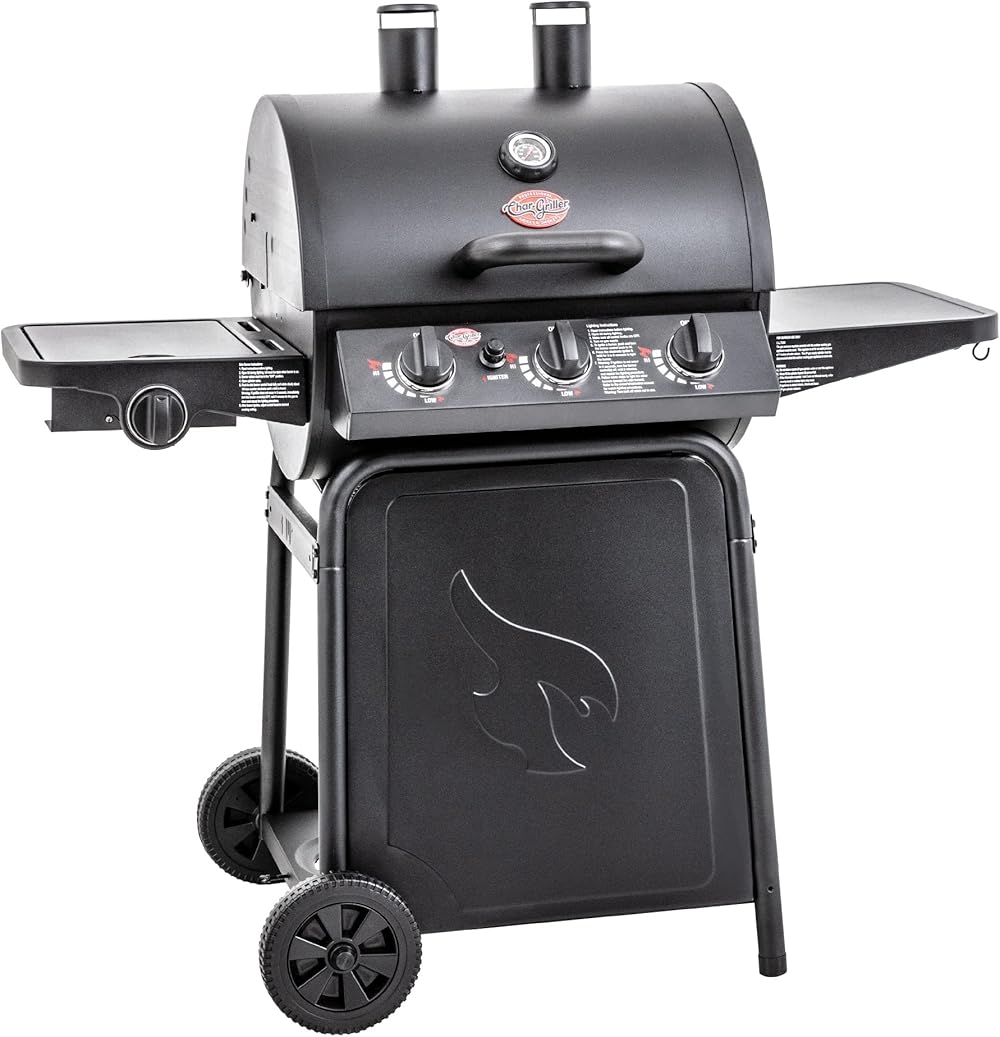 Char-Griller® Grillin' Pro 3-Burner Propane Gas Grill in Black with 40,800 BTU, Cast Iron Grates and Warming Racks, 630 Cooking Square Inches, Model E3001