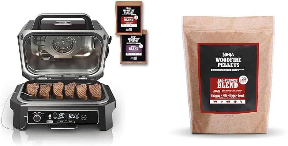 Ninja Woodfire Pro XL Grill & Smoker Bundle with All Purpose Blend Pellets, 180 sq in, 4-in-1 Master Grill