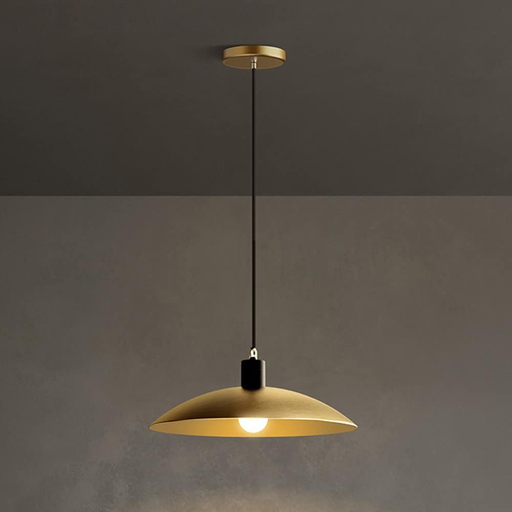 Modern Dome Pendant Light Brushed Brass Chandelier Ceiling Lamp, Minimalist Hanging Lighting Fixture, Copper Suspension Lamps for Dining Table Kitchen Island, E27 Socket